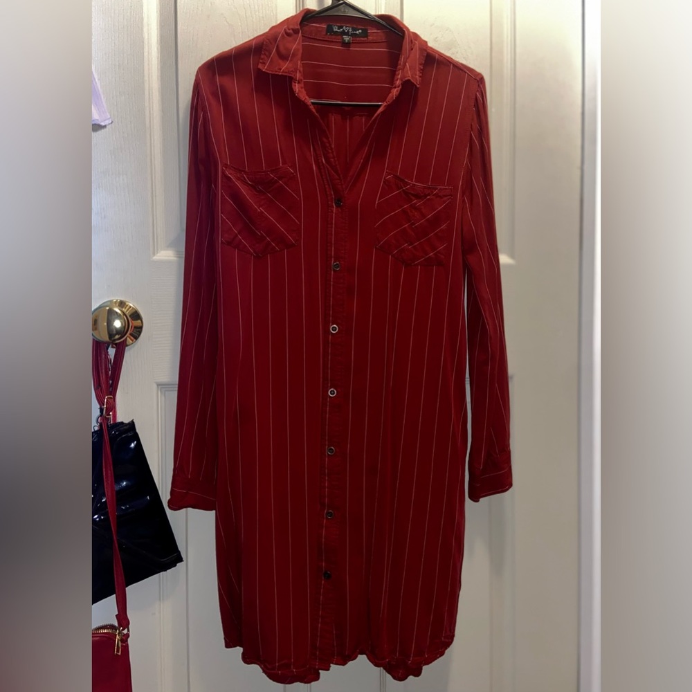 Velvet Heart Red Pinstripe Long Sleeve Dress
